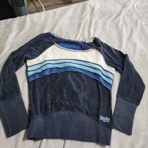 Superdry Women's Navy and Blue Stripe Sweater